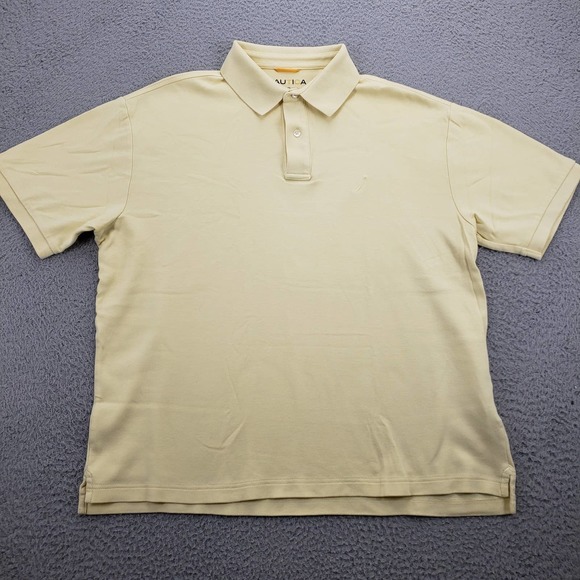 Nautica Shirt Mens Large Yellow Short Sleeve Casual‎ Preppy Polo - Picture 1 of 13
